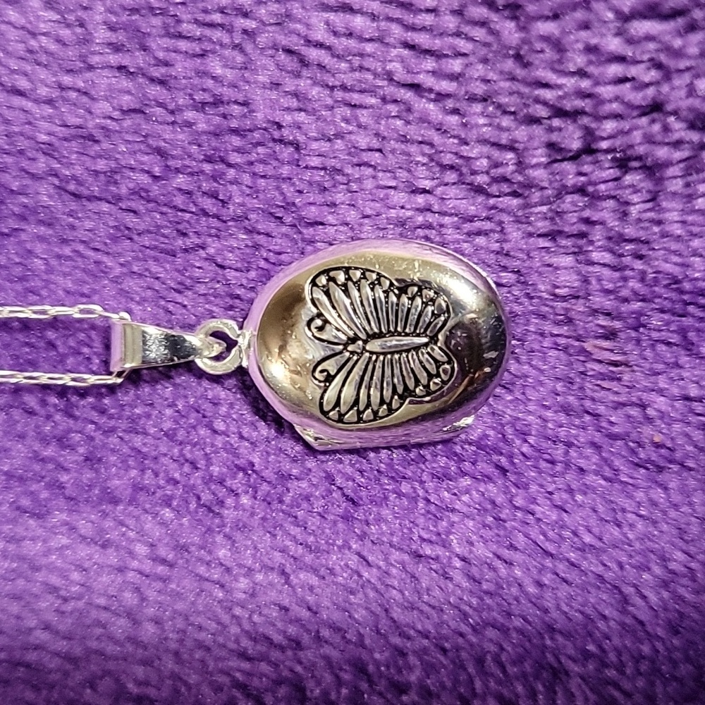 Sterling Silver Butterfly Locket With Sterling Silver Chain - Picture 10 of 11